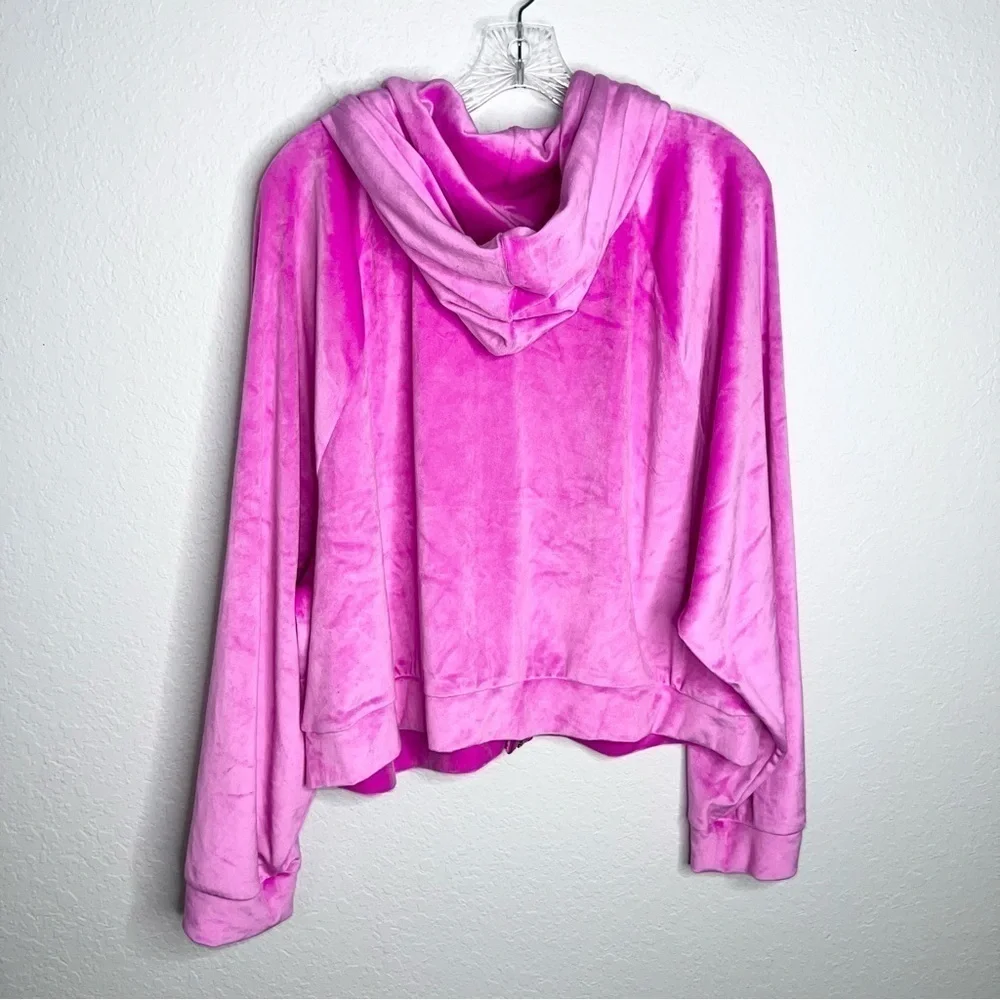 Victoria Secret Sweater Women XXL Velvet Zip Up Pink Hooded Barbiecore B22